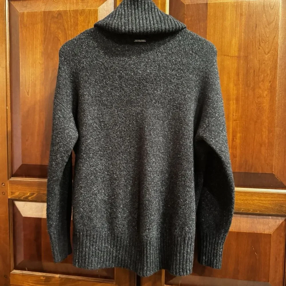 Michael Kors Wool Blend Dark Gray Cowl Neck Sweater Elliptical Hem Medium